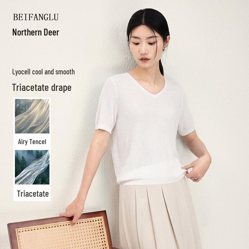 Beifanglu Lyocell Blend V-Neck Textured Knit T-Shirt 2XL