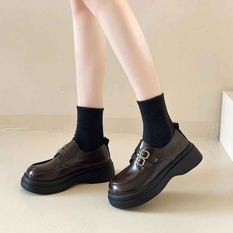 [Uncle Shoe] College Style Premium 2025 British Style Small Leather Shoes Women's Black Sense Autumn Shoes Women's Loafers Thick