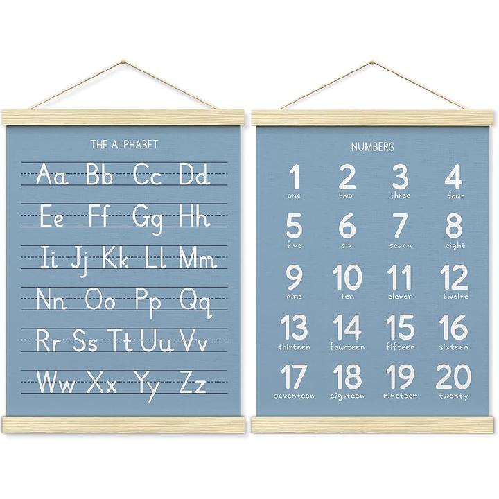 BONETAT Numbers alphabet poster for Nursery Toddlers, Play Room Wall Decor, ABC Wall Chart, Wall Hanging Decor for Toddler Playroom Decor Kids Wall