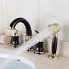 Double Handles Black Golden-Plated 4 Bathroom Wash Basin Faucet Sink Brass Vessel Bathtub Torneira Tap Mixer Faucet White