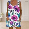 Women Plus Size Floral Printed Sleeveless Ring Strap Tank Top Pocket Shorts Two Piece Set