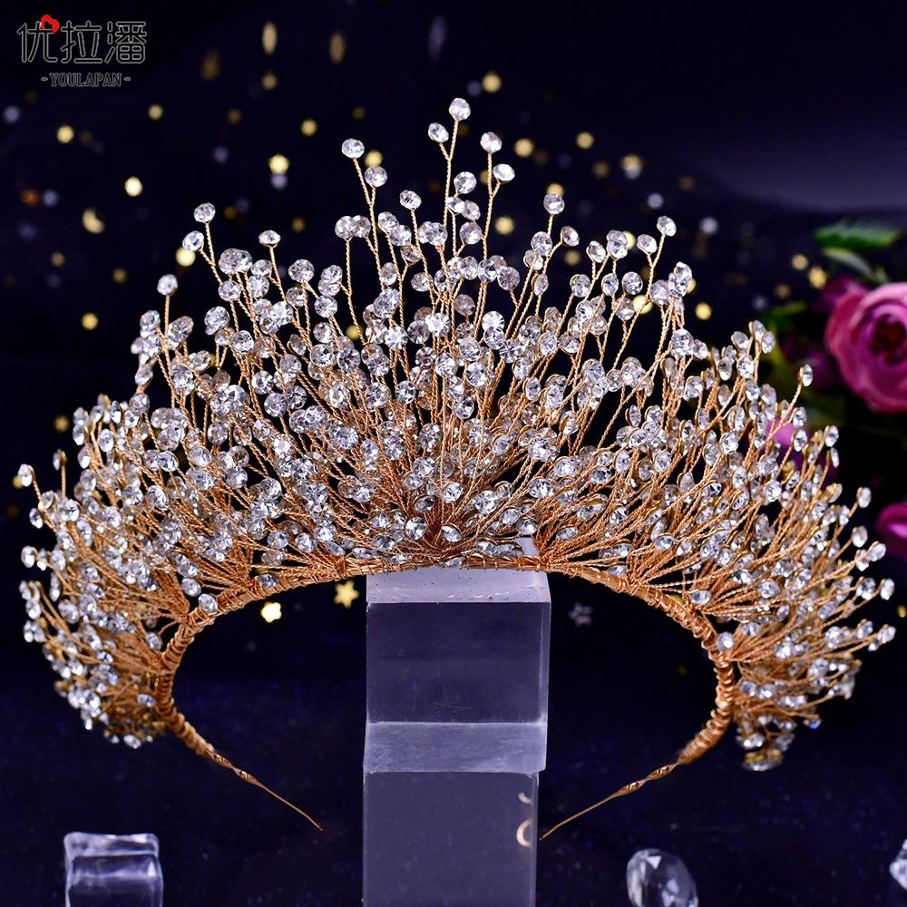 Yulapan Hp193 Luxury Bridal Headgear Crown Set Accessories Ab Diamond Necklace Earrings Three-Piece Hair Accessories