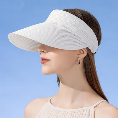 Empty Top Straw Hat For Women Summmer Adjustable Wide Brim Foldable UV Beach Sun Visor Running Tennis Golf Panama Bucket Caps