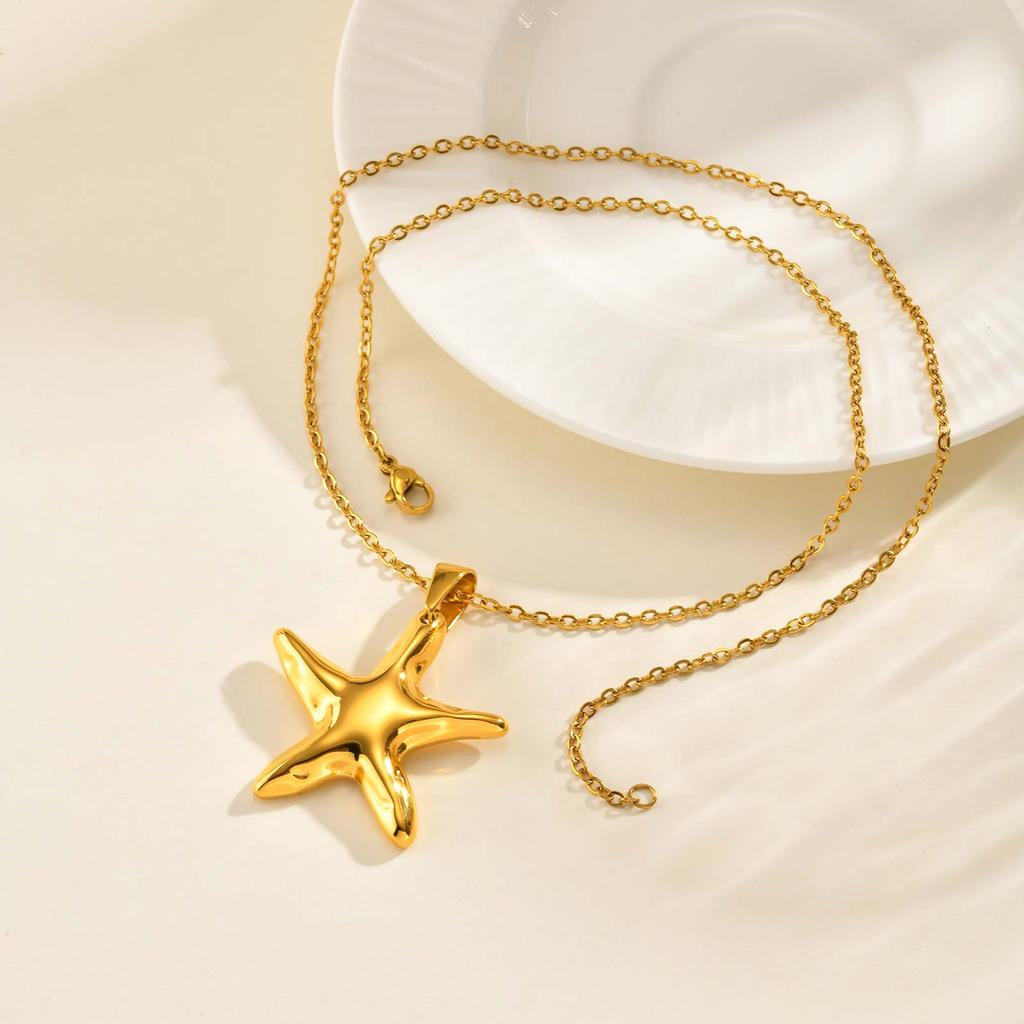Minimalist Starfish Pendant Necklace for Women,Gold Color Stainless Steel Waterproof Necklaces,Fashion Jewelry Gift