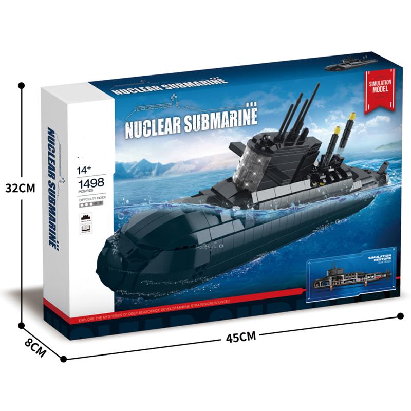 Non-Toxic 1498Pcs Military Large Strategic Nuclear Submarine Building Blocks Warship Arms Model Bricks Sets Kids Diy Toys Holiday Gifts