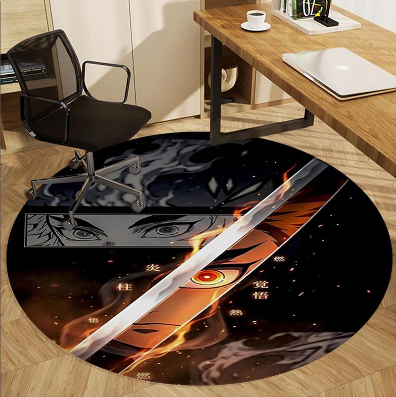 Runder Teppich mit Demon Slayer Muster, Innen-/Außenmatte, für Picknick, Spielzimmer, Schlafzimmer, Büro, Wohnzimmer, Heimdeko Teppich, Geburtstagsgeschenk