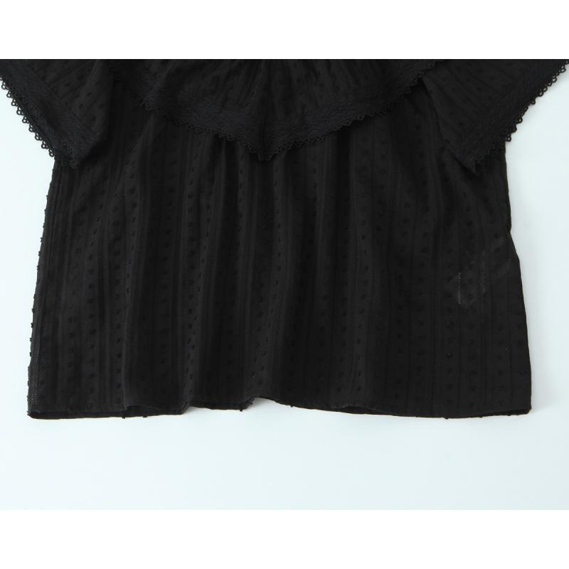 Timeless V-Neck Lace Trim French Ruffle Shirt – Sweet, Small, 2026 Style with Two Color Options, Short Sleeves