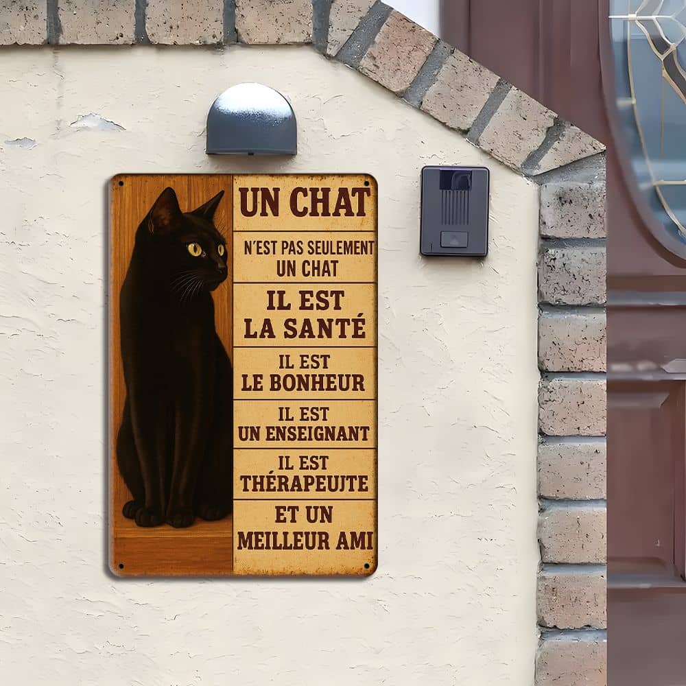 Vintage Black Cat Metal Sign, 20x30cm Rustic Decor.