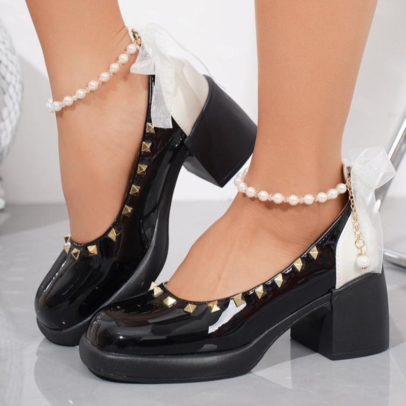 

Мода 2025 Обувь для женщин Туфли-лодочки на высоком каблуке Туфли Мэри Джейн Новые женские белые женские каблуки Обувь на платформе Женские каблуки 35 чёрный