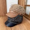 Tweed plaid fashion octagonal hat Children's autumn and winter British versatile newsboy hat Cold and warm temperament cap