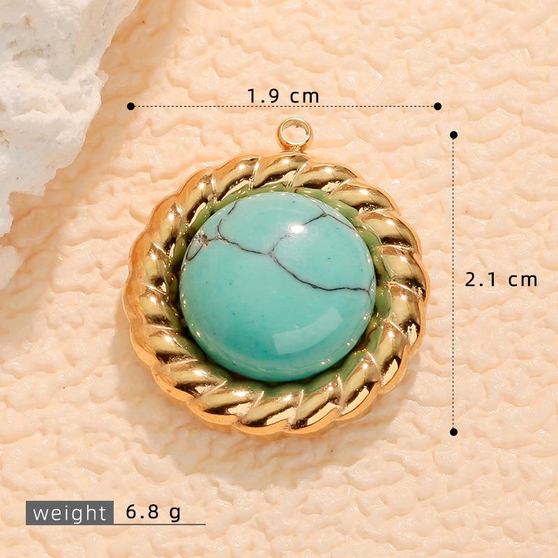 European Retro Turquoise Geometric Oval Pendant - Stainless & Titanium Steel Jewelry for Women