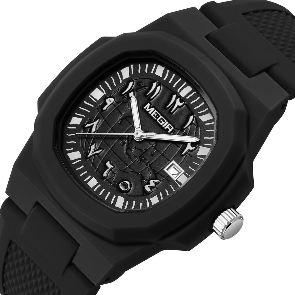 Megir 43MM Irregular Dial Men Watches Quartz Waterproof Sport Casual Wristwatch Clock Date Gifts for Man Montre Homme 8119