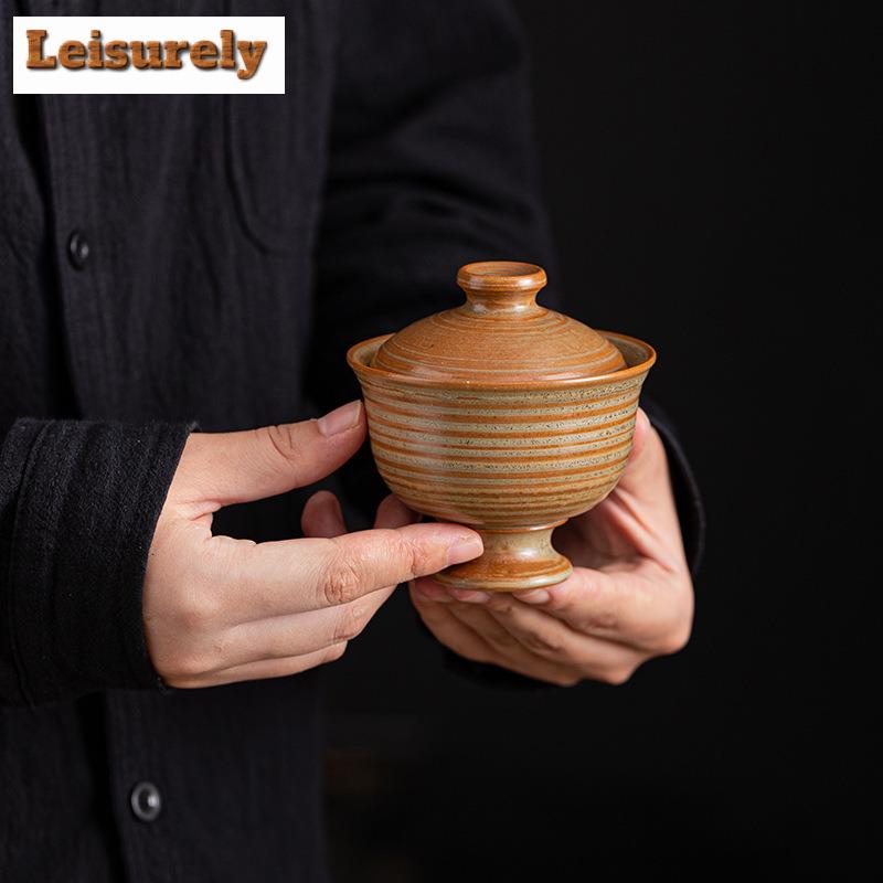 110 ml Retro Old Rock Clay glasierter Gaiwan Japanische Grobkeramik Teeterrine Teebereiter Deckelschale Chinesisches Kung Fu Teeservice Kunsthandwerk