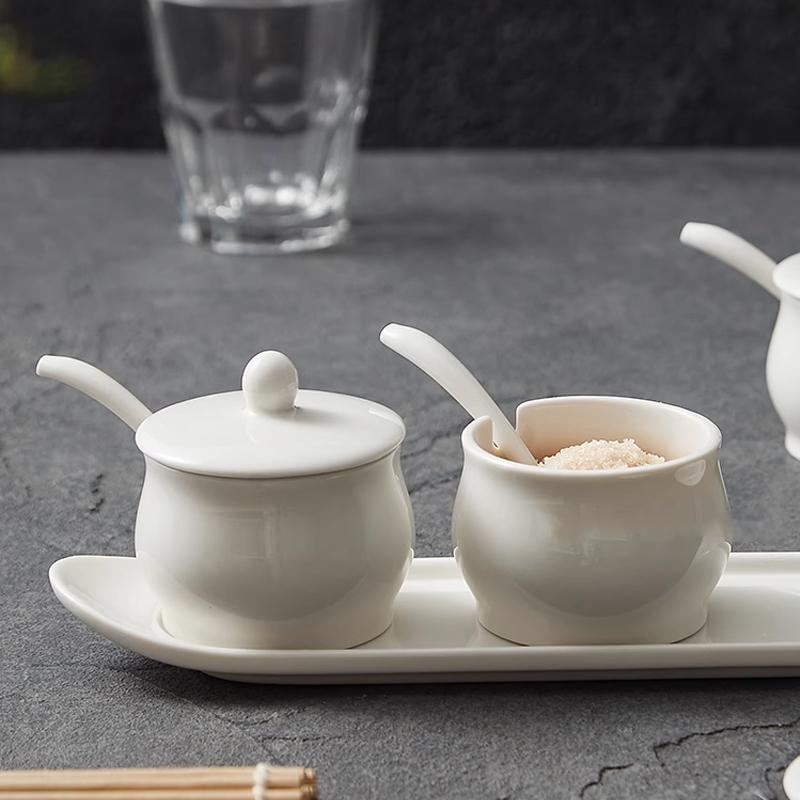 White Ceramic Seasoning Jar with Lid Drum Shaped High-end Seasoning Jar Ceramic Seasoning Jar Living Room Kitchen Accessories