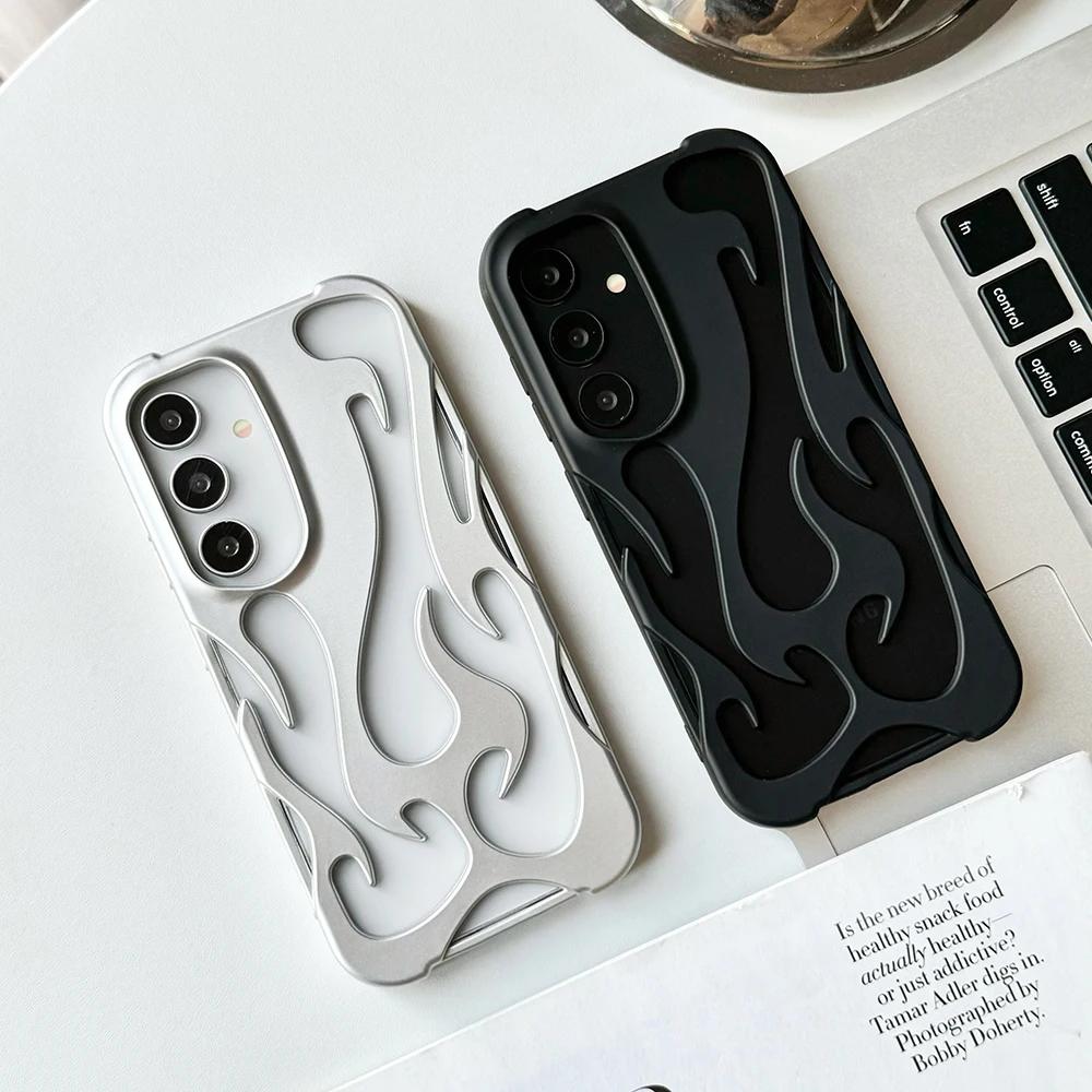 For Samsung Galaxy S25 S24 S23 Ultra A55 A54 A15 A16 A26 A26 A56 5G Phone Case 3D Flame Hollow Out Matte Cover Protective Shell