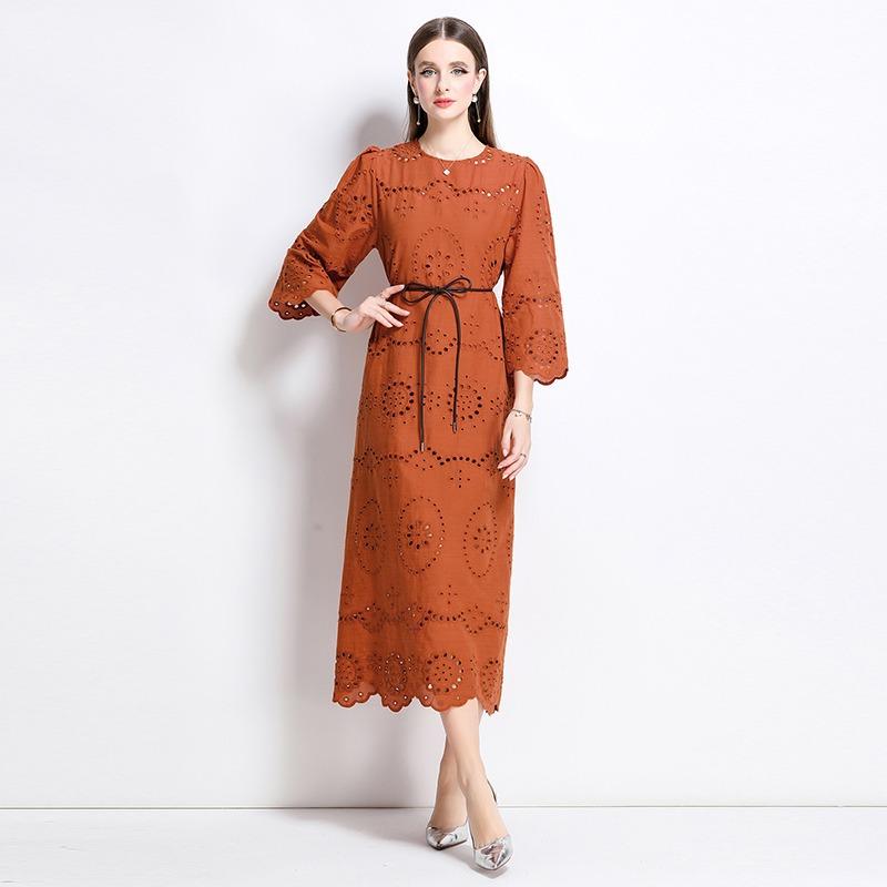 

Лето Осень Женские Длинные Макси Платья С Рукавом Три Четверти Вышитые Шикарные Бохо Праздничные Платья XL светло-коричневого