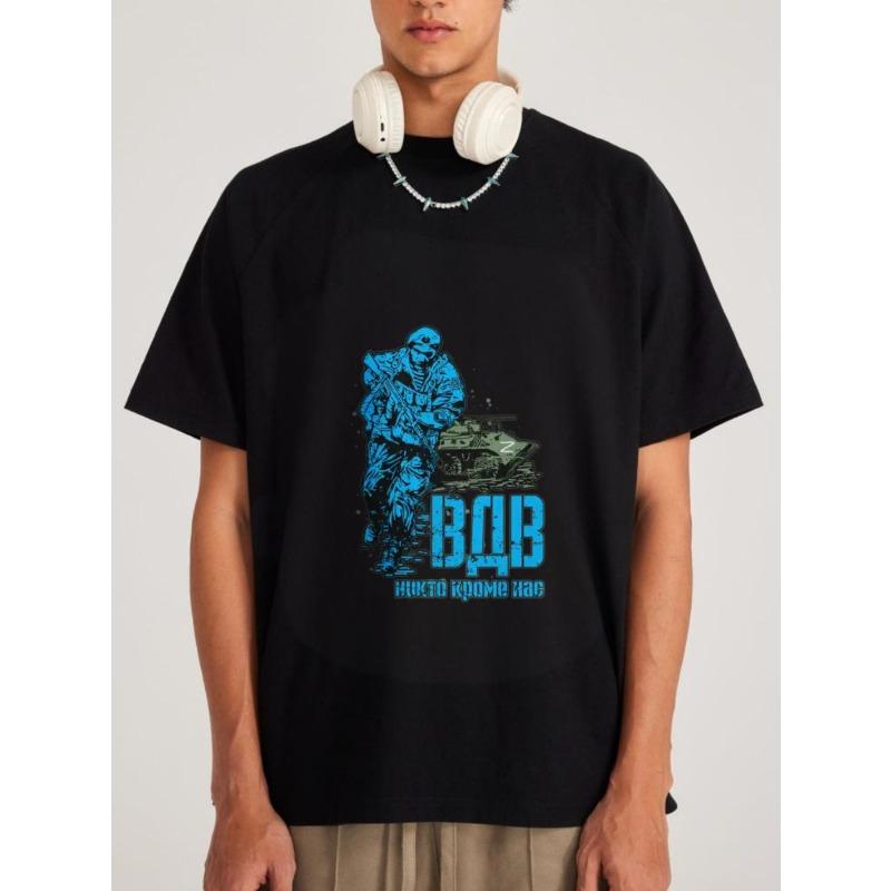 

White T-Shirt with Blue Paratrooper and Tank Graphic Vdv Nothing But Us Military Design for Casual Wear XXXXL чёрный