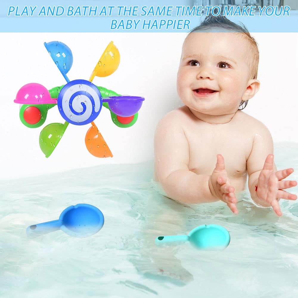 Baby Bath Toy Set,Bath Toy Set with 2 Spoons and Suction Cup,Water Toy Baby Colorful Water Wheels Water Toy Baby, Water Toy Bathing Fun for Girls Boys