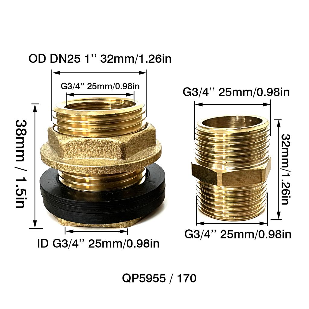 1 '' 3/4'' 1/2'' Brass Water Tank Joint Inlet and Outlet Partition Joint Flange with Sealing Gasket for Hose Connection