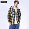 Przytulna męska koszula flanelowa z kapturem, casualowa koszula w kratę zapinana na guziki, stylowa koszula z długim rękawem z kieszenią