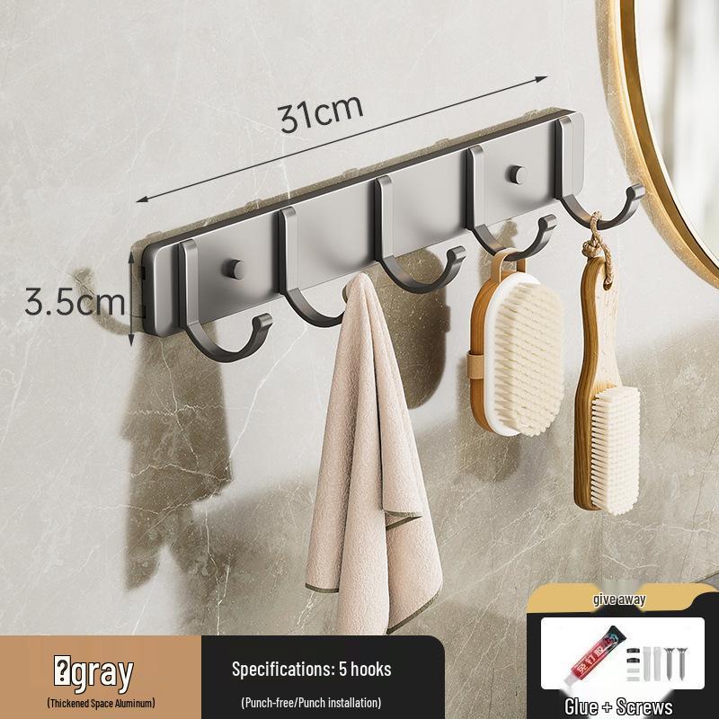 Punch-Free Space Aluminum Wall-Mounted Coat and Hat Hook Hanger for Bathroom