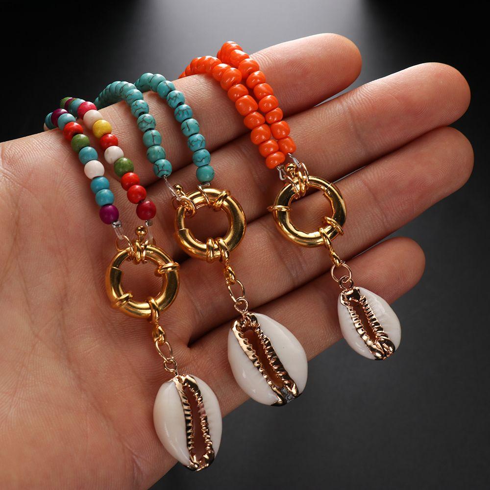 Collana Girocollo Vintage Boho In Perline Turchesi E Conchiglia Cowrie - Gioiello Etnico Minimalista Con Ciondolo In Conchiglia E Catena Di Estensione