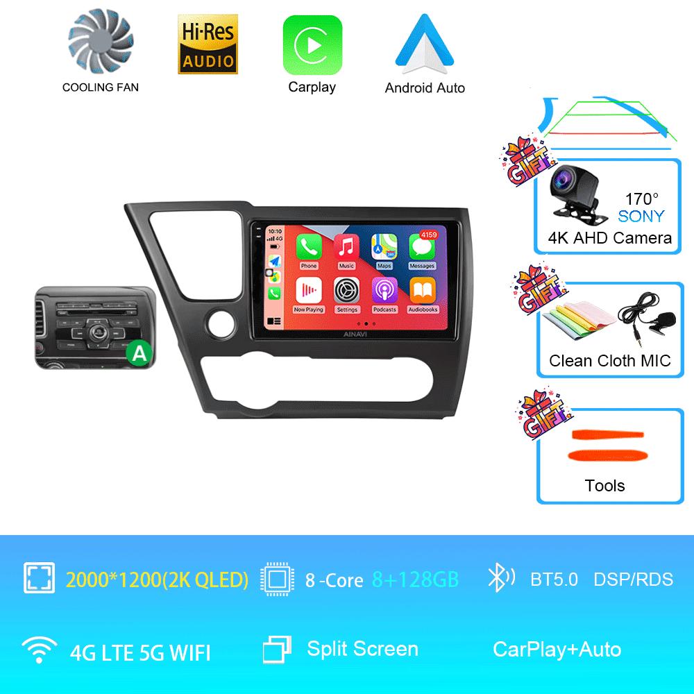 9" QLED 12G 256G Car Radio Android 14 For Honda Civic 9 2013 - 2016 Stereo Wireless Carplay Auto Navigation GPS Multimedia Playe