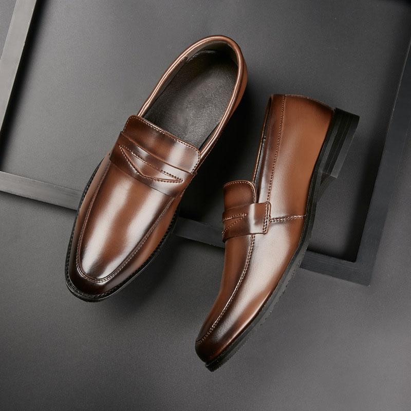 Britain Fashion Men's Brown Black Loafters Leather Oxford Flats Casual Shoes Male Business Wedding Dress Footwear  Hombre