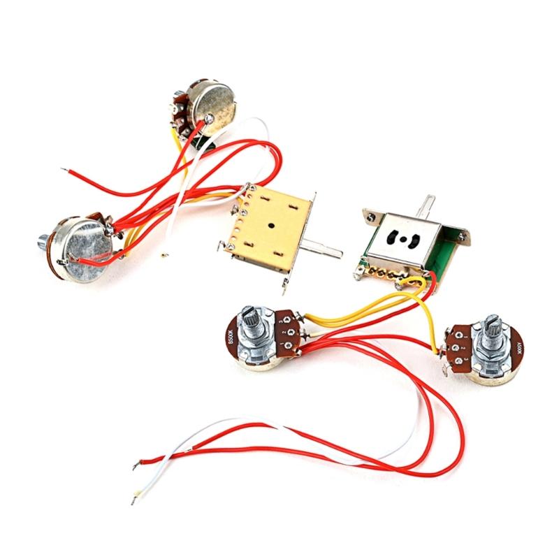 1V 1T Wiring Kit, 3 Way A500K Wiring Harness Prewired Guitar Wiring Hareness for Electric Guitar Bass Repair Replacement