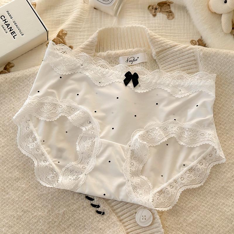 Women's French Polka Dot Lace Trim Breathable Ice Silk Panties