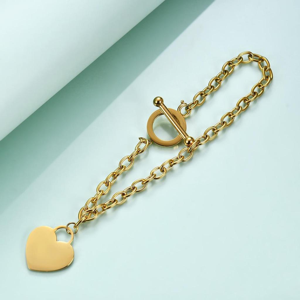 European Style Stainless Steel Bracelet with Laser-Engraved Love Logo: Stylish, Smooth, Simple Design for Women.