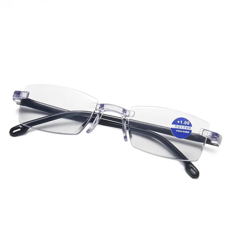 Anti Blue Light Blocking Rimless Reading Glasses for Women Men Square Frameless Presbyopic Computer Eyeglasses Diopters +1.0 1.5 2