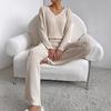 2025 Autumn Women's Cross-border Casual V-neck Rib-knit Set with Loose Straight-leg Pants