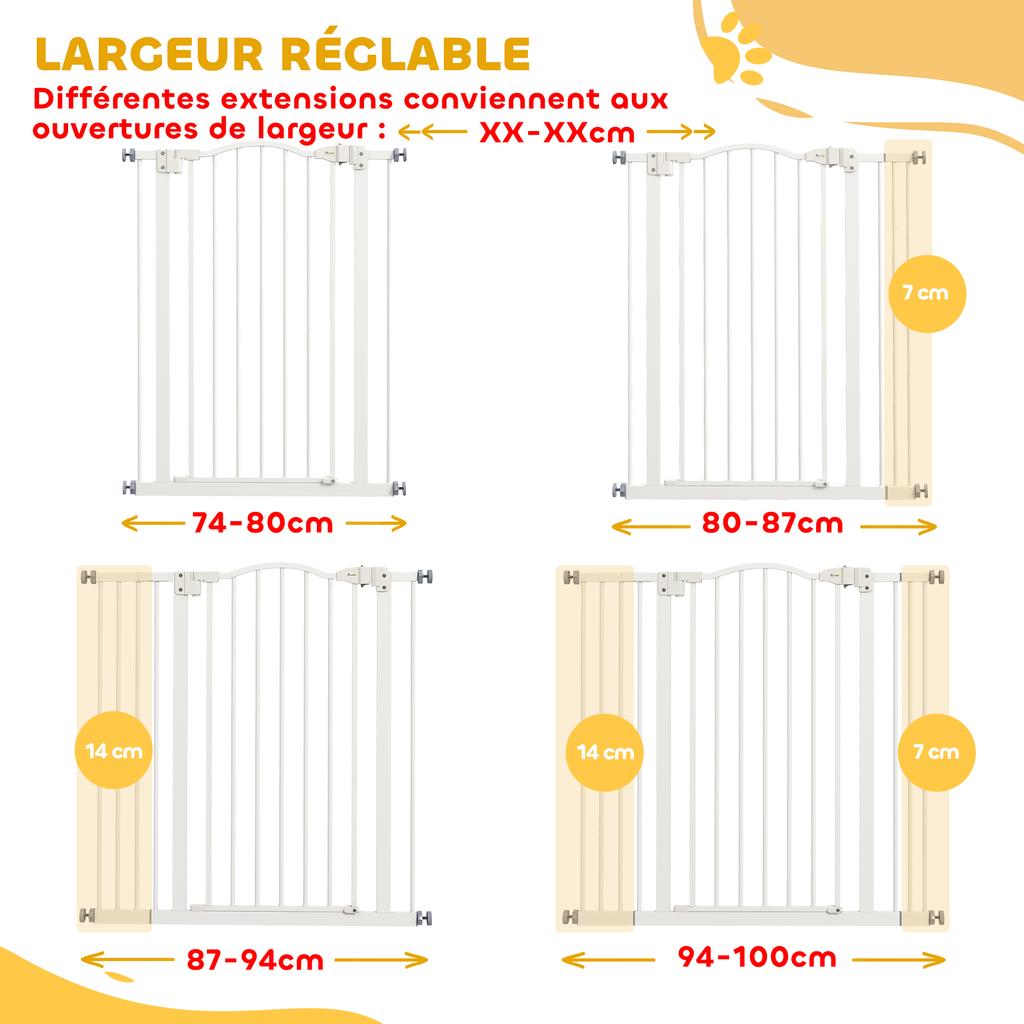 Extendable Safety Gate for Dog 74-100 Cm Automatic Closing Pressure Fixing Without Drilling White