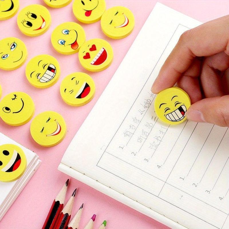 36pcs Smile Face Erasers - with Happy, Sad, Surprised Expressions - Bright Yellow - No Residue Cleaning - Office, School