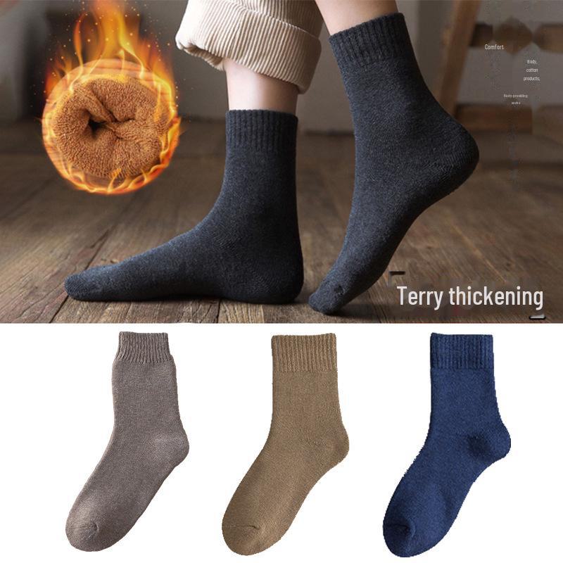 "Plush Thick Winter Mid-Tube Terry Socks: Cold-Resistant Towel Floor Socks for Men and Women"