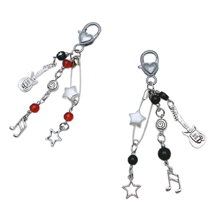 Rock Style Guitar Bead Bag Pendant Keychain Phone Charm Handmade Cute Keychain