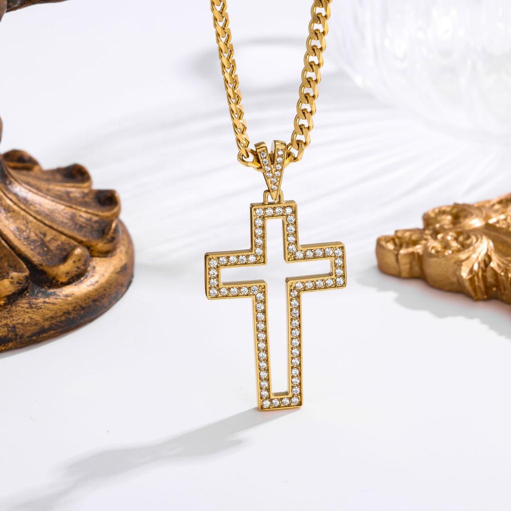 2026 Stone Cross Necklace Fashion Light Luxury Necklace Jewelry Premium Jewelry Full Diamond Men's Necklace