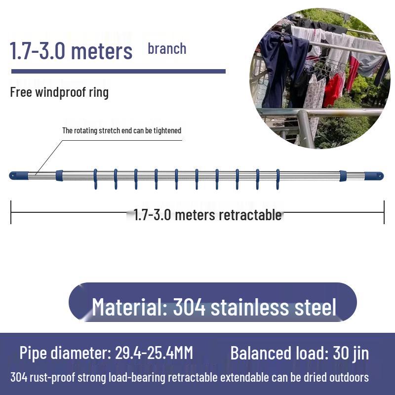 Retractable No-Drill 304 Stainless Steel Balcony Clothes Drying Rack Pole