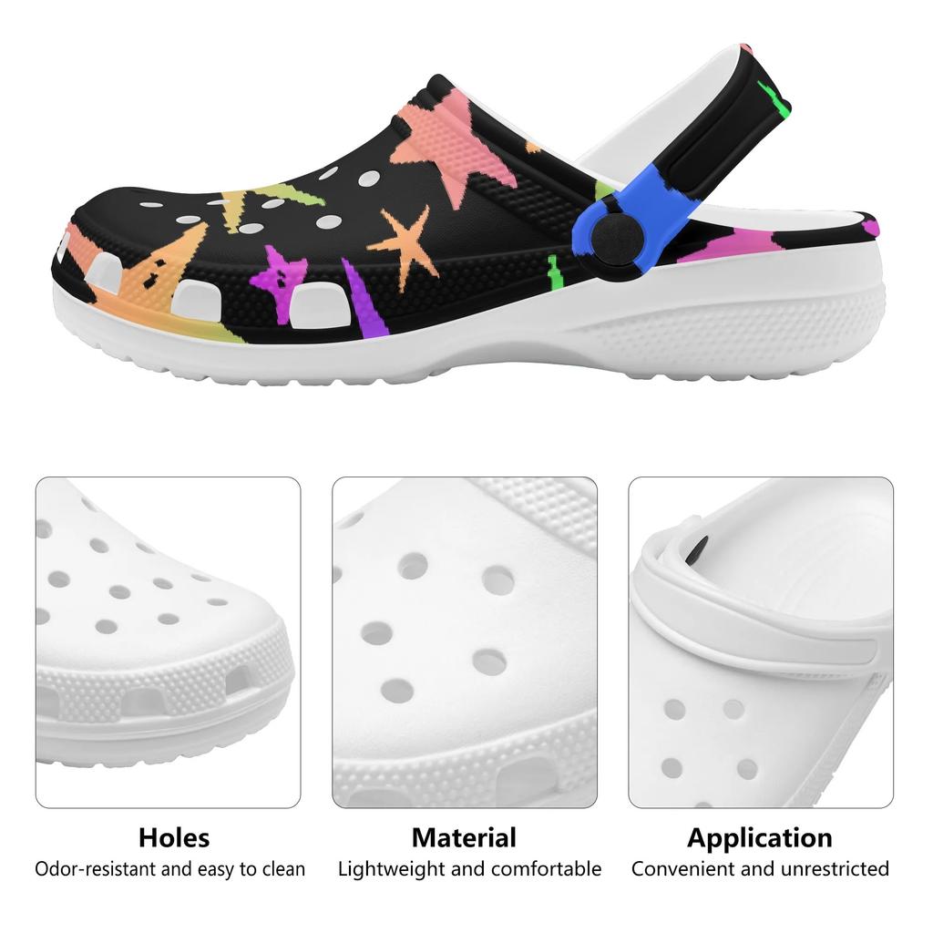 White EVA Clogs with Cosmic Snake Print, Lightweight Slip On Garden Shoes, Breathable Beach Sandals, Indoor Outdoor Slippers for Men Women