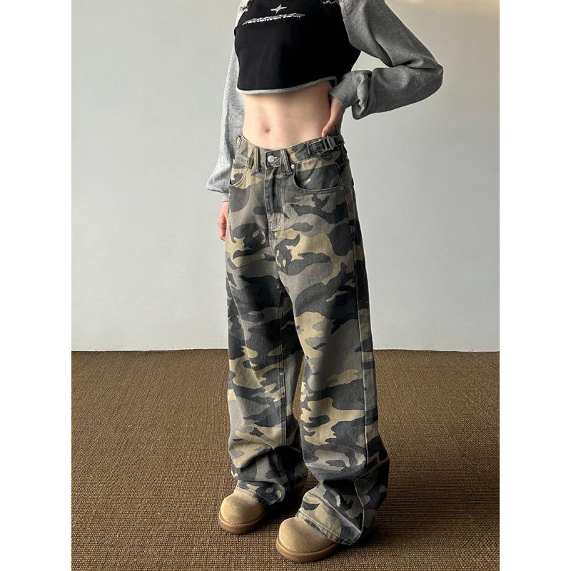 

JYL Men s Cargo Jeans American Vintage Tactical Camo Loose Straight Floor-Length Denim S кадмий красный