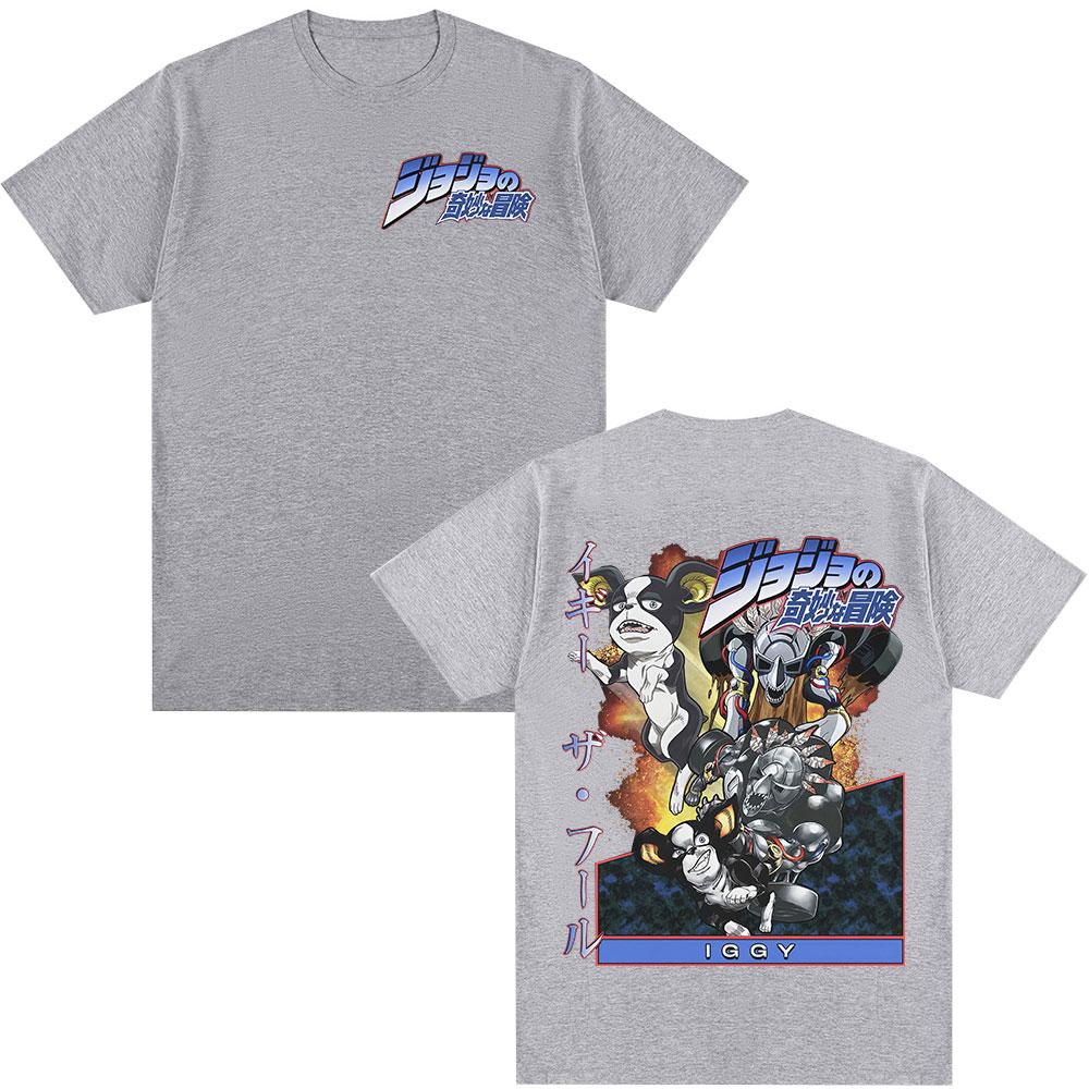 Anime JoJo Bizarre Adventure Iggy Manga T-shirt Grafiche Uomo Donna Abbigliamento Moda Casual Larga Maniche Corte T-shirt Top