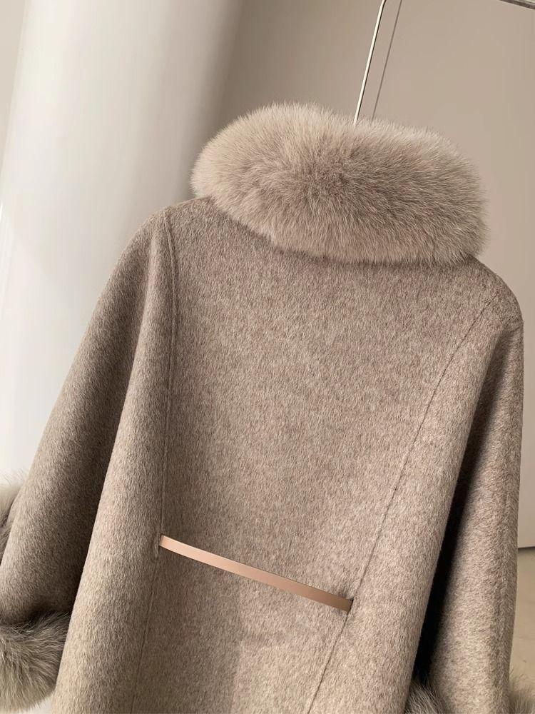 Cape Korean Shawl Wool Coat with Detachable Fur Collar - Women's Small, 2024 Autumn/Winter Fashion