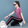 95% Cotton Elastic Stylish Women's Summer Leisure Sports Set: Short-Sleeved T-Shirt & Trousers