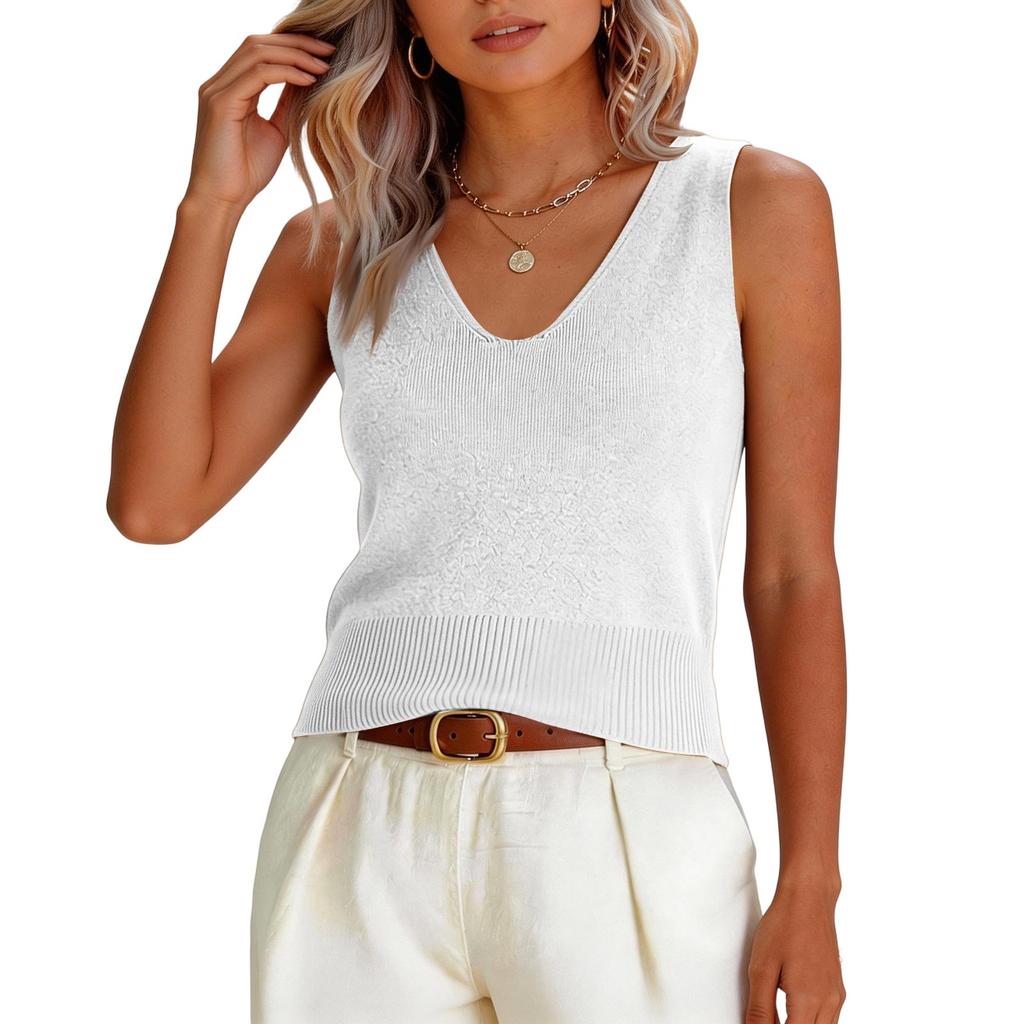 Damen Mode Cropped V-Ausschnitt Ganzstrick Cami Top