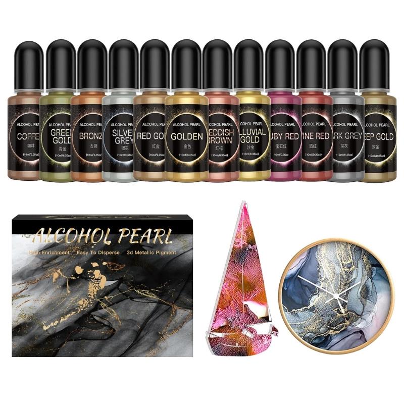 12 Colors Resin Pigment Metallic Alcohol Ink Blooming Dripping Ink 3D Blooming Effect Decorative Painting Fluid Paint