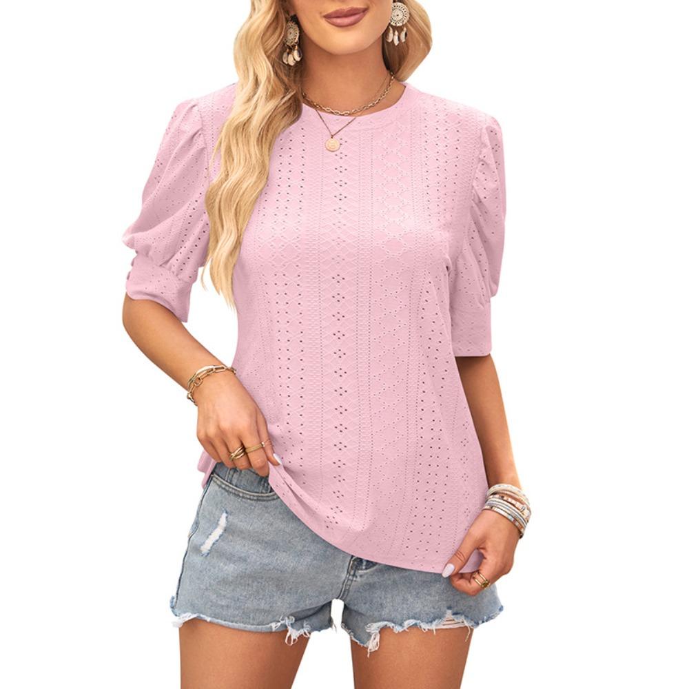 Round Neck Casual Button-down Short-sleeved Top
