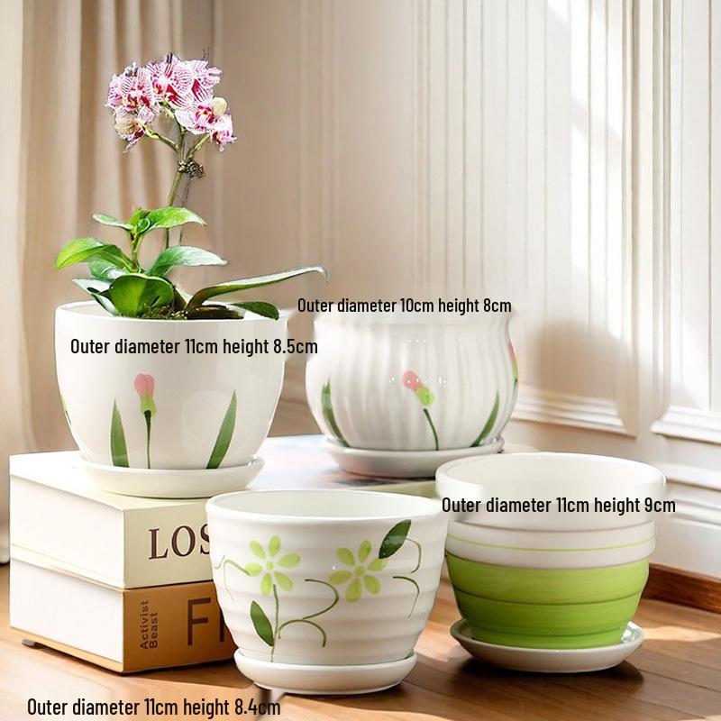 Simple Creative Ceramic Hanging Flower Pot with Tray - Large/Extra Large for Succulents and Green Pothos