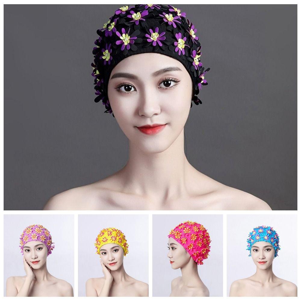 

Шапочка для плавания из полиэстера, трикотажная шапочка для плавания с цветами, высококачественная шапочка для плавания