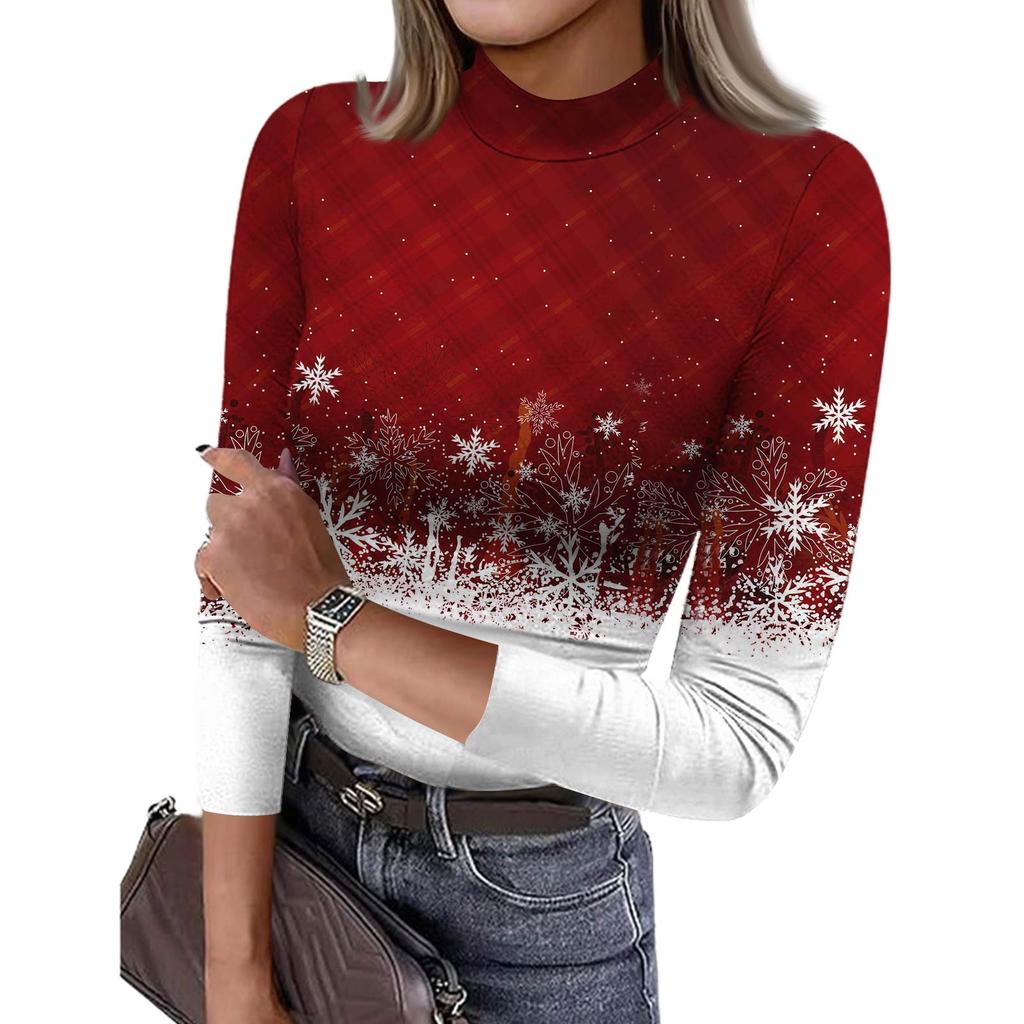 Damen Slim Bottom T-Shirt Mode Lässig Farbverlauf Druck Rundhals Pullover 3/4 Ärmel Top